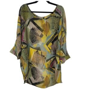 Zeagoo Semi Sheer Yellow High LowBusiness Work Blouse Top XL